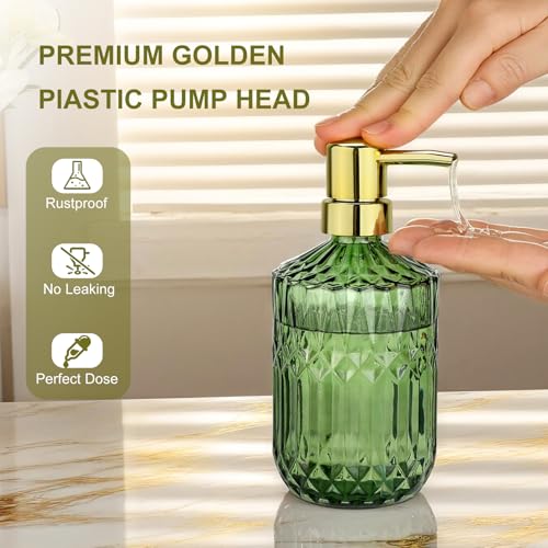Green Glass Soap Dispenser (15.4 Oz, 1 Pack), Dish Soap Dispenser with Golden Rust Proof Pump for Kitchen Sink, Refillable Bathroom Hand Soap Lotion Dispenser - color: Green