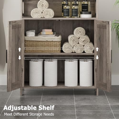 Homhedy Farmhouse Bathroom Storage Cabinet with 2 Doors, Toilet Paper Cabinet with Adjustable Shelf, Small Bathroom Cabinet for Kitchen/Laundry/Living Room, 11.8 x 23.6 x 31.5 Inches, Greige - color: Greige