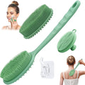 Silicone Face & Back Scrubber Set, Manual Face & Body Scrubber Exfoliator with Soft Bristles and Non-Slip Handle, Back Brush Bath Brush with 2 Detachable Brush Heads(3PCS Green Set) - color: 3*green Set