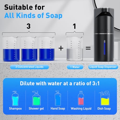 Fantictas Automatic Soap Dispenser,Touchless Hand Wall Mount Rechargeable 3 Gear Adjustable Electric Soap Dispenser 350ml with Infrared Motion Sensor for Bathroom,Kitchen,Office, Black Gel - color: Black, style: Gel