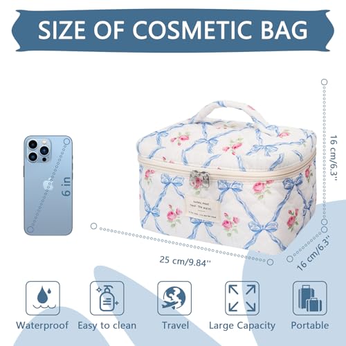 Gosect Large Makeup Bag, Cute Cosmetic Bag for Women Girls, Floral Coquette Aesthetic Toiletry Bag, Travel Make Up Organizer Bag (Blue Butterfly) - color: 033Blue Butterfly