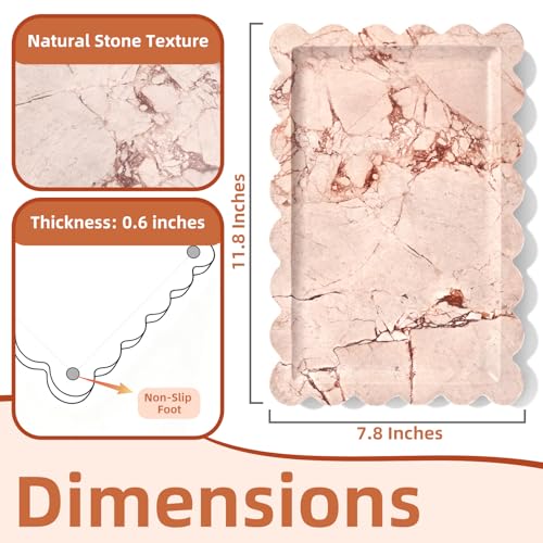 Yew & Tulip Natural Marble Vanity Tray with Scalloped Rim, Nature Rose Pink Luxury Stone Serving Tray for Bathroom, Kitchen, Vanity, Home Decor, Wedding etc. (12"x 8" x 0.6") - color: Scalloped Pink