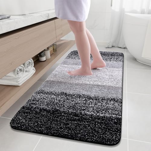 Arotive Microfiber Bathroom Rugs, Shaggy Soft and Absorbent Bath Rug, Thick Plush Machine Washable Dry Bath Mats for Bathroom, Tub and Shower, 59x24, Black, Rectangular - color: Black, size: 59" X 24"