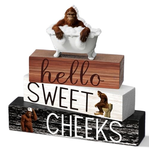 Cinnvoice 4 Pcs Funny Bigfoot Bathroom Decor Farmhouse Bathroom Decoration Western Hello Sweet Cheeks Table Centerpiece Gift for Christmas Valentines Back to School - style: Funny Bigfoot