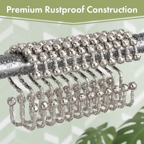 Amazer Shower Curtain Hooks, 12PCS Rust-Resistant Metal Double Shower Curtain Rings for Curtain Rolling Shower Hooks, Shower Rings for Bathroom Shower Curtain Rod, Nickel - color: Nickel, style: Modern - Double Hooks