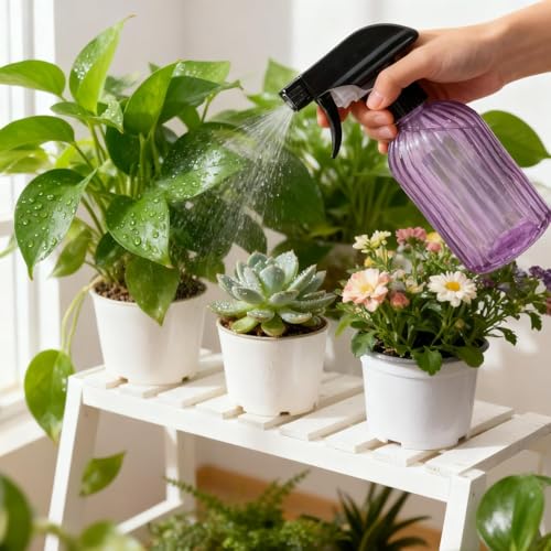Glass Plant Mister Bottle, 15oz Refillable Water Bottle Spray, Handheld Water Spray Bottle with Adjustable Mist Nozzle for Indoor Flowers, Outdoor Gardening, Cleaning, Hair & Pets Care (Purple) - color: Purple