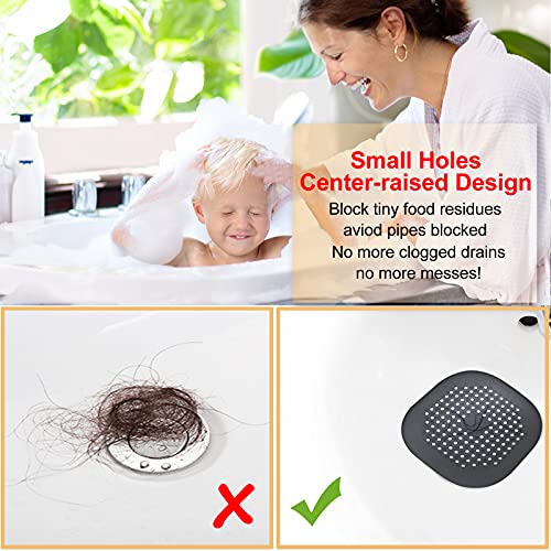 Hair Drain Catcher,Square Drain Cover for Shower Silicone Hair Stopper with Suction Cup,Easy to Install Suit for Bathroom,Bathtub,Kitchen 2 Pack (Sliver Grey Black) | Drainer Cover Silicone Hair Stopper with Suction Cups,Protector Accessories,Easy to Inst