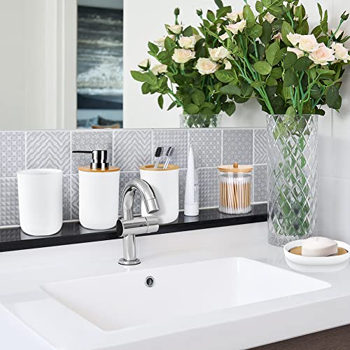 Otostar Bamboo Bathroom Accessory Set 6 Piece Bathroom Accessories Set Plastic Gifts Bath Set with Toothbrush Holder Soap Dispenser Qtip Holder Tumbler Soap Dish Toilet Brush Holder Trash Can (White) - style: A-White Bamboo Cover Set