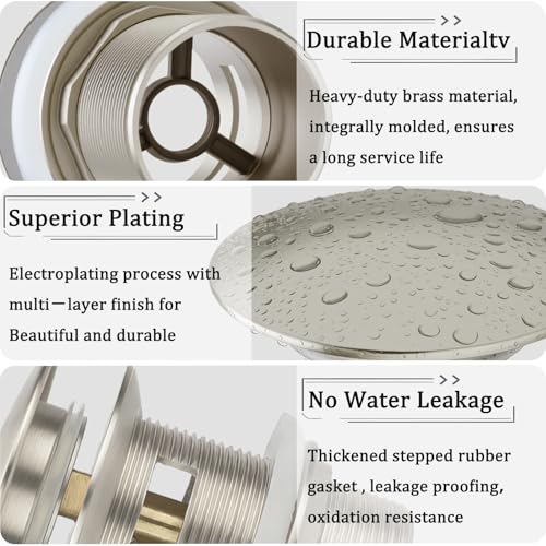 Free Standing Tub Drain Kit, Freestanding Tub Drain, Pop-Up Freestanding Bathtub Drain Stopper, Compatible with Freestanding Bathtub Drain Rough-in Kit (Brushed Nickel) - color: Brushed Nickel