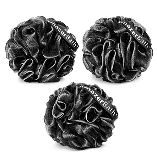 AmazerBath Loofah Sponge, Shower Loofah for Men and Women - Body Scrubber Loofa Set of 3 Classic Black & White Edge, Bath Sponge 60g/PCS - style: Classic Black & White Edge