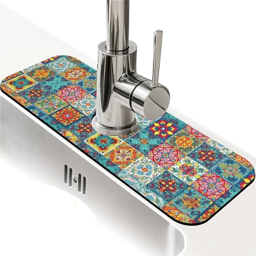 Faucet Fast Absorbent Pad - Retro Mosaic Bohemian Style Drying Pad, Suitable For Kitchen, Bathroom, Island And Other Scenes - color: Retro mosaic bohemian style