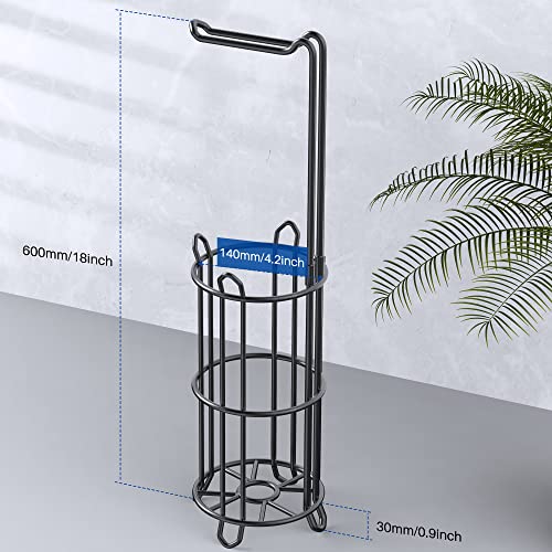 Meangood Toilet Paper Holder Stand and Tissue Paper Roll Dispenser for 4 Mega Rolls, Bathroom Free Standing Tissue Roll Storage Holder Rack, Metal Wire (Black) - color: Black 2