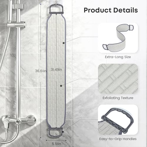 eaxun Exfoliating Back Scrubber with Plastic Handles for Shower, 36 Inches Wider Bath Back Exfoliator Body Cleaner for Men, Women and Elderly, Dual-Sided Roughness Back Washer for Deep Cleansing - size: Large
