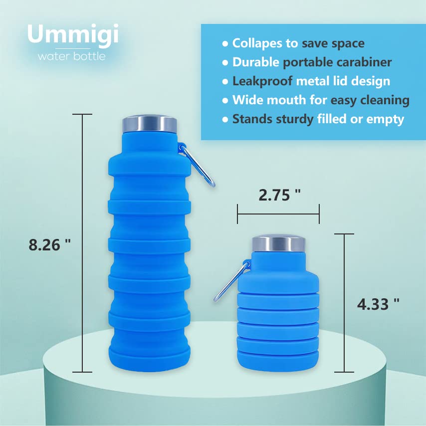 Collapsible Water Bottles，2 pack BPA Free Travel Silicone Water Bottle with Carabiner，17oz Reusable Foldable Lightweight Portable Sports Water Bottle for Travel Gym Camping Hiking - color: Black + Blue