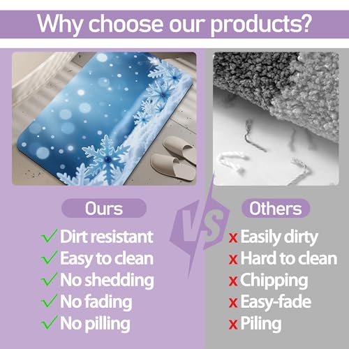Snowflakes Winter Bathroom Rugs, Fast-Absorbing Bath Mat, Quick-Dry Non-Slip Thin Rug for Bathroom Floor Kitchen 17"x30" - color: Snowflakes Winter
