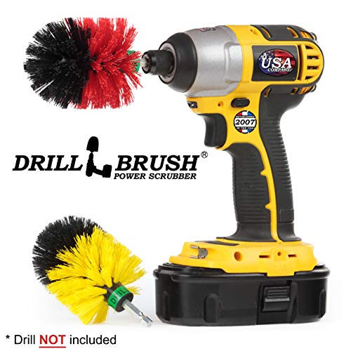 Mini Size Tub and Tile and Grout Power Scrubber Kit Medium and Stiff Brushes - color: Yellow Black Red