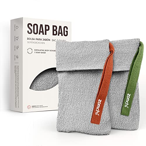 ZOMCHI Soap Saver Bags for Bar Soap, 2 Pack, Gentle Texture Grey | Nylon Mesh Helps Create Rich Lather, Hanging Loop, Quick Drying Design, Roomy Pouch For Bath And Shower Routines - style: Gentle Exfoliating