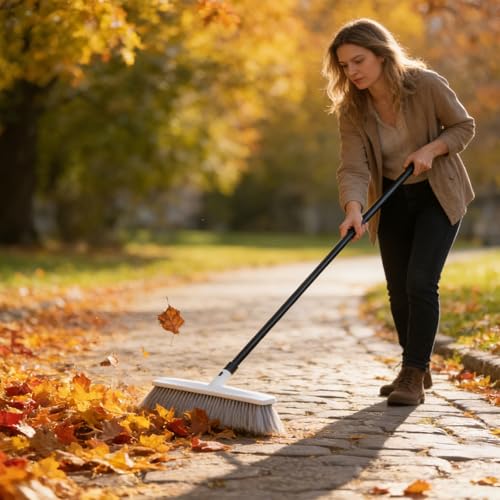 Heavy Duty Push Broom Outdoor & Rubber Floor Squeegee Set with 63 Inch Extra Long Telescoping Handle, Deck Brush, Concrete, Garage & Shop Broom, Squeegee for Floor, Tile & Glass