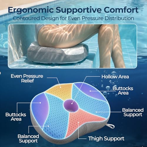 Idle Hippo Hot Tub Booster Seat, 4D Air Mesh Hot Tub Pillow with Powerful 6 Non-Slip Suction Cups, Ergonomic Booster Cushion, Quick Dry Spa Pillow for Indoor Outdoor Hot Tub-White/Grey - color: White