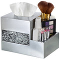 Crackled Glass Tissue Box Cover Square Silver Decorative Multi-function Storage Organizer Caddy; Tissue Box Holder & Countertop Nightstand Bedside Table Organizer Makeup, Phone, Remote Control Holder - style: Tissue Box Organizer