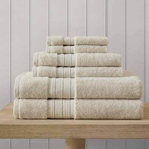 Martha Stewart - Bath Towels, Soft & Absorbent 100% Cotton Towels, Plush 700 GSM, 6-Piece Bathroom Towel Set with Textured Dobby Weave (Skyland Manor Beige) - color: Skyland Manor Beige