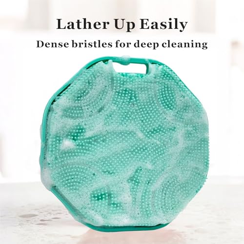 Silicone Body Scrubber 2-Pack, Shower Scrubber with Soft Bristles, Non-Slip Scrubbies for Body, Body Scrubber Exfoliator for Men and Women,Gentle Exfoliating and Lather Well (Blue+Green) - color: Blue+green