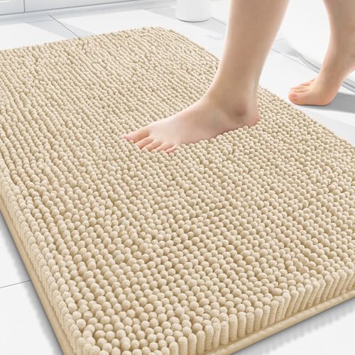 Arotive Bathroom Rugs 34x21, Extra Soft Absorbent Shaggy Chenille Bath Rugs, Machine Washable Rubber Backing Bath Mats for Bathroom Floor Tub and Shower, Home Decor Accessories, Beige - color: Beige, size: 34" X 21"