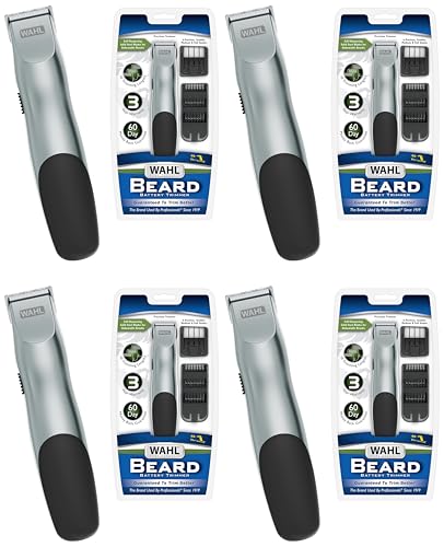 Wahl Groomsman Battery Operated Facial Hair Trimmer for Beard & Mustache Trimming Including Light Detailing and Body Grooming – Model 9906-717V,(Pack of 4) - color: Silver, size: 1 Count (Pack of 4)