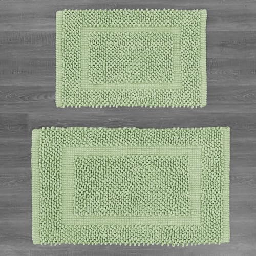Jean Pierre New York 100% Chenille Cotton Skid Resistant Plush Bath Mat - 17"x24"/20"x32" Bathroom Rug Set - Sage Green - color: Sage Green, size: 17" x 24" / 20" x 32" (Rectangular)