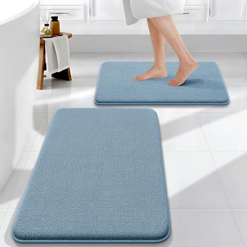 OLANLY Bathroom Rugs Sets 2 Piece, Soft Absorbent Memory Foam Bath Rug Set, Non-Slip, Quick Dry, Machine Washable Bath Mats for Bathroom, Home Decor Accessories (30"x20"+24"x16", Airy Blue) - color: Airy Blue, size: 30" X 20" + 24" X 16"