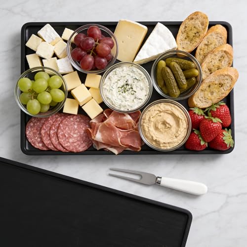VERTORGAN Bamboo Serving Tray,15.8x9.8 Inch Decorative Trays Platter for Coffee Table,Living Room,Bar,Party,Mini Charcuterie Boards Cheese Board,Home Decor（Black） - color: Black, size: 15.7" x 9.8" x 0.8"