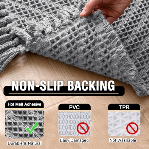 H.VERSAILTEX Waffle Bath Mat Super Absorbent Boho Bath Mat Non Slip Bath Rugs for Bathroom Floor Machine Washable Dry Fast Bathroom Rugs with Tassels (20 x 32 Plus 17 x 24 Inches, Dove) - color: Dove, size: 20" x 32" Plus 17" x 24"