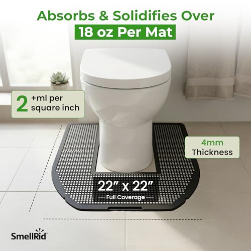 SMELLRID Disposable Toilet Mat for Urine Absorption – Odor-Control Floor Protector Absorbs 18+ oz – Non-Slip Bathroom Splash Pad 6-Pack (22 x 22 in)