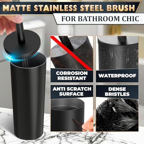2 PCS Black Toilet Brush and Holder Set - Scratch Resistant Black Toilet Bowl Brush and Holder with Soft Bristles Replaceable Head, Protection from Splashes, and Compact Design - for Cleaning - color: Black 2 Pcs
