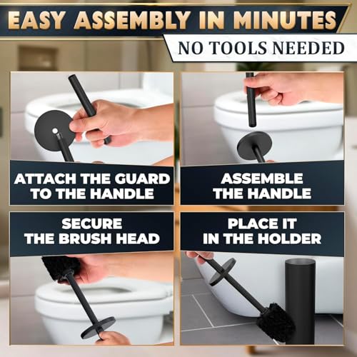 2 PCS Black Toilet Brush and Holder Set - Scratch Resistant Black Toilet Bowl Brush and Holder with Soft Bristles Replaceable Head, Protection from Splashes, and Compact Design - for Cleaning - color: Black 2 Pcs