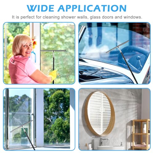 Shower Squeegee with Long Handle, 17-60" Telescopic Window Squeegee with Streak-Free Silicone Blade, Adjustable Cleaning Tool for Glass Doors, Shower Walls, Tile, Car Windshield