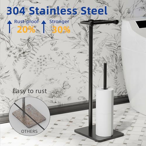 RUACQ Toilet Paper Holder Stand, Bathroom Toilet Paper roll Holder Free Standing with Storage for 4 Rolls, Post Pivoting Design, Stable Weighted Base, SUS304 Stainless Steel (Matte Black) - color: Matte Black, size: Free Standing with Storage