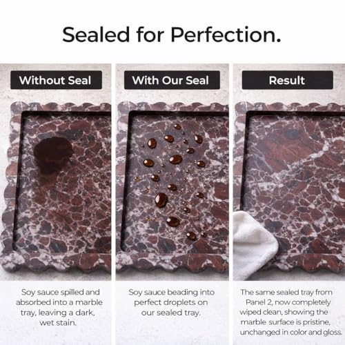14" x 10" Large Genuine Rosso Levanto Scalloped Marble Tray, Pre-Sealed for Stain & Water Resistance, Luxury Decorative Trays for Vanity, Bathroom, Dresser, Coffee Table, Home Decor - color: Rosso Levanto