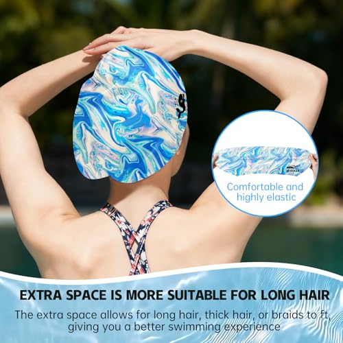 WHALE Extra Large Swim Cap Designed for Men and Women with Thick, Long Hair, Hair Extensions Or Afro-Textured Hair Long-Hair Swim Cap Highly Waterproof to Keep Hair Dry - color: Water-patterned