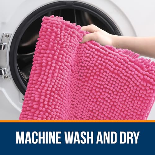 OLANLY Toilet Rugs U-Shaped 20x20, Extra Soft Absorbent Chenille Contour Bathroom Rugs for Toilet, Dry Quickly, Machine Washable, Non-Slip Bath Mat, Hot Pink - color: Hot Pink, size: 20" X 20" Contour Rug