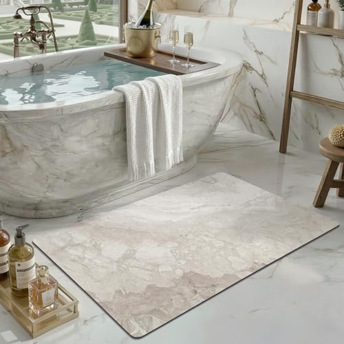 Color&Geometry Ultra Thin Bathroom Rugs Non Slip,Absorbent Quick Dry Bath Mats for Bathroom,Thin Bath Rugs Washable with Rubber Backing Fit Under Door Outside Shower,Beige Stone-Texture,17"x30" - color: Beige Stone-texture, size: 17"x30"