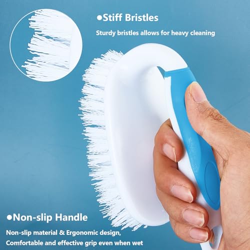 Scrub Brush Set, 4 Pack Deep Cleaning Brush Kit - 2 Scrub Brush, 2 Tile & Grout Brush with Built-in Scraper, Household Commercial Scrubber for Floor, Shower, Pool Wall, Tub (Blue) - color: Blue