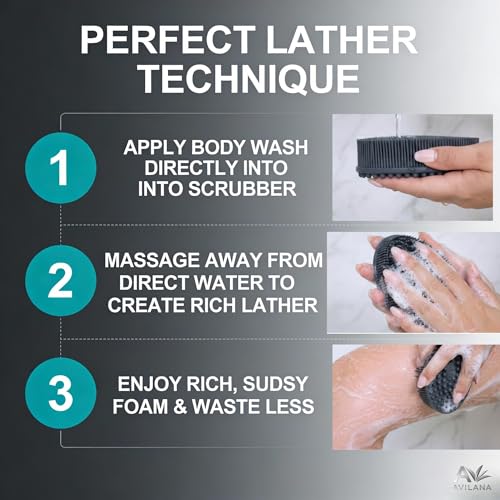 Avilana Premium Body Scrubber and Face Brush Set - Trusted Since 2017 - SGS Certified Silicone 2-in-1 Shower Kit, Dual Sided Gentle Exfoliating Loofah Alternative Sensitive Skin Women Men Gift - color: Lavender, size: Body & Face