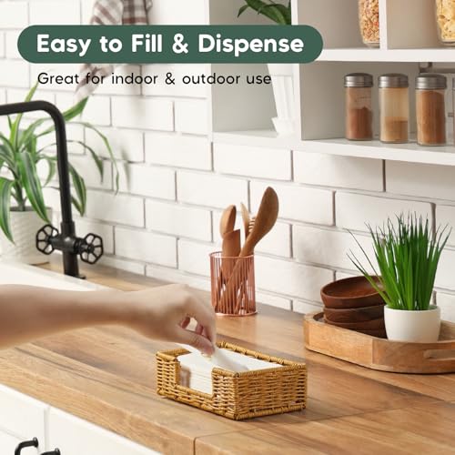 Napkin Holder for Bathroom, Woven Wicker Synthetic Rattan Guest Towel Holder Tray, Disposable Paper Hand Towel Holder for Bathroom Accessories, Dinner Napkin Holder for Kitchen Table Party - color: Khaki, size: 9.45"L x 5.43"W x 2.91"H