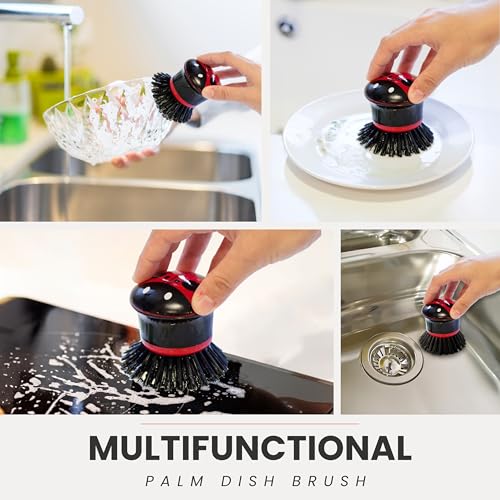 Vigar Ladybug Dish Scrub Brush with Holder, Kitchen Scrub Brush for Dishes, Dish Scrubber, Sink Brush, Dishwashing Brush and Vegetable Scrubber for Household Cleaning - Ladybug - color: Green
