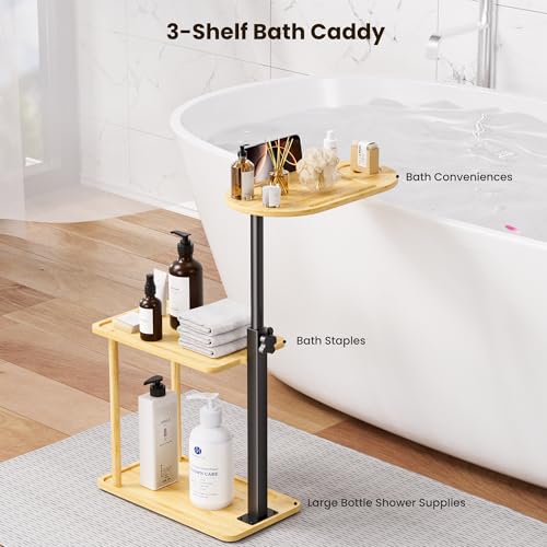 Bathtub Tray Table, Freestanding Bath Side Table Tub Tray Caddy, 3 Layer Bamboo Bath Board Shelf, Bathtub & Bathroom Accessories, New Home Gift for Mom, Housewarming, Anniversary, Wedding - color: Natural