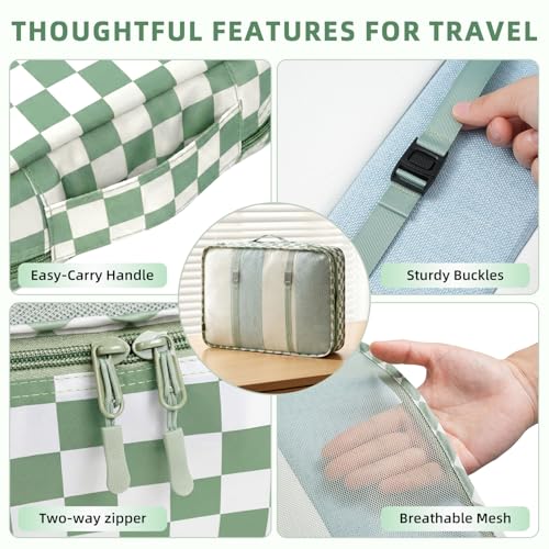 BAGAIL 8 Set Packing Cubes Luggage Packing Organizers for Travel Accessories-Matcha checkered - color: Matcha checkered, size: 8 Set
