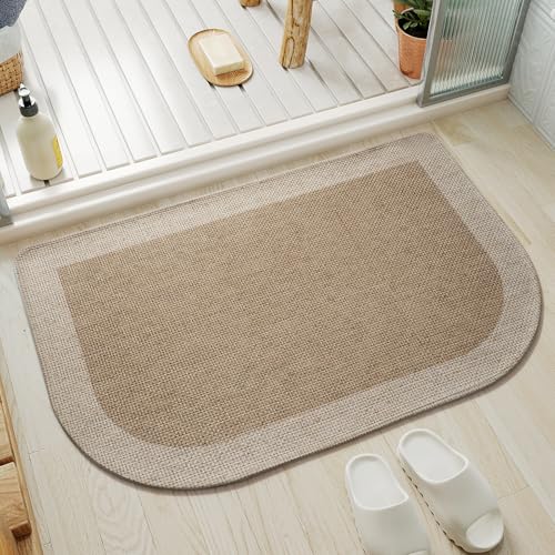 YDKGL Bathroom Rugs Mat 20x31, Ultra Thin Non Slip Bath Mats for Bathtub Quick Dry Absorbent Rubber Bathroom Mat Fit Under Door, Washable Half Round Bath Rugs, Beige Brown - color: A-beige Brown, size: 20” X 31“