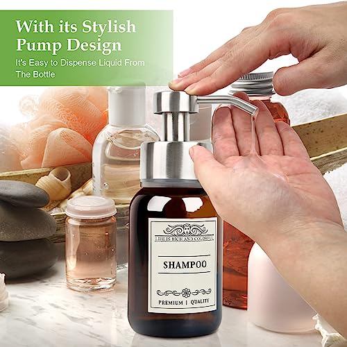 Wall Mount Soap & Shampoo Dispenser, 8.5oz Silver Pump Bottle | silver & brown design with leakproof pump and waterproof labels; rust-resistant, easy to refill for modern hotels. - color: Silver Set of 1