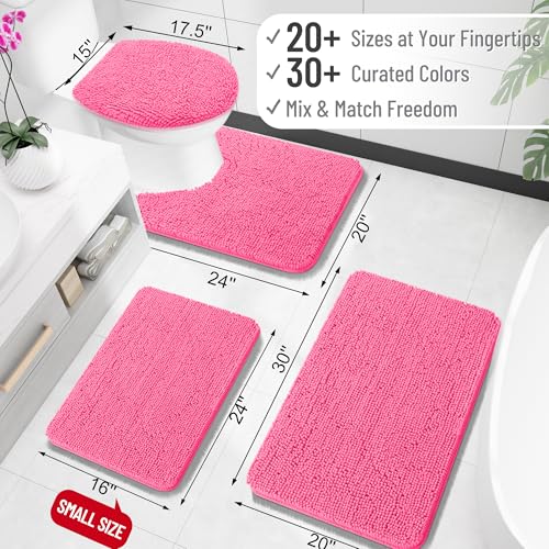 OLANLY Toilet Rugs U-Shaped 20x20, Extra Soft Absorbent Chenille Contour Bathroom Rugs for Toilet, Dry Quickly, Machine Washable, Non-Slip Bath Mat, Hot Pink - color: Hot Pink, size: 20" X 20" Contour Rug